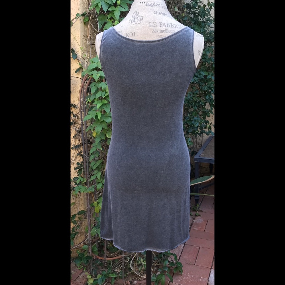 High End Boutique Slate Blue Gray Dress w/ Under-Dress Embroidered Coral Size S - Picture 15 of 16